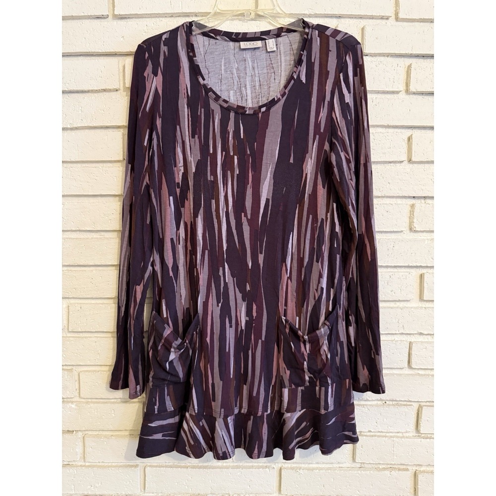 Lori Goldstein LOGO Women's Long‎ Sleeve Ruffle Hem Blouse Purple Mauve Sz Sm.